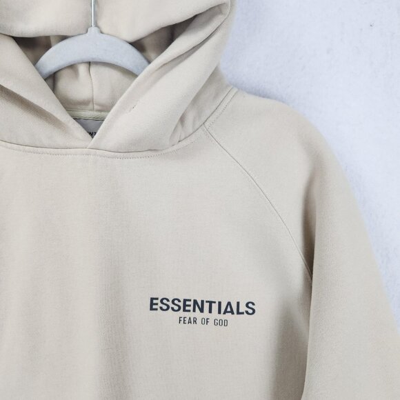 Fear Of God Essentials Hoodie Men Medium Desert Cream Cotton Pullover Sweatshirt - Picture 2 of 14